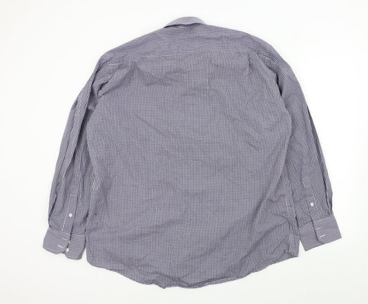 Mens UK Size 17 Ceder wood state Blue Button-Up Long Sleeve Casual Shirt