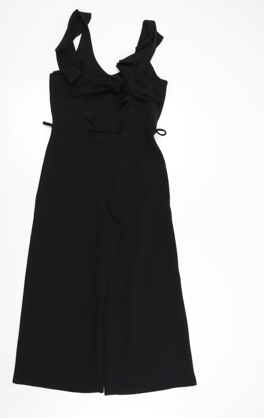 Back view of Missguided women’s black colourblock jumpsuit one-piece, size UK 8, 22-inch leg