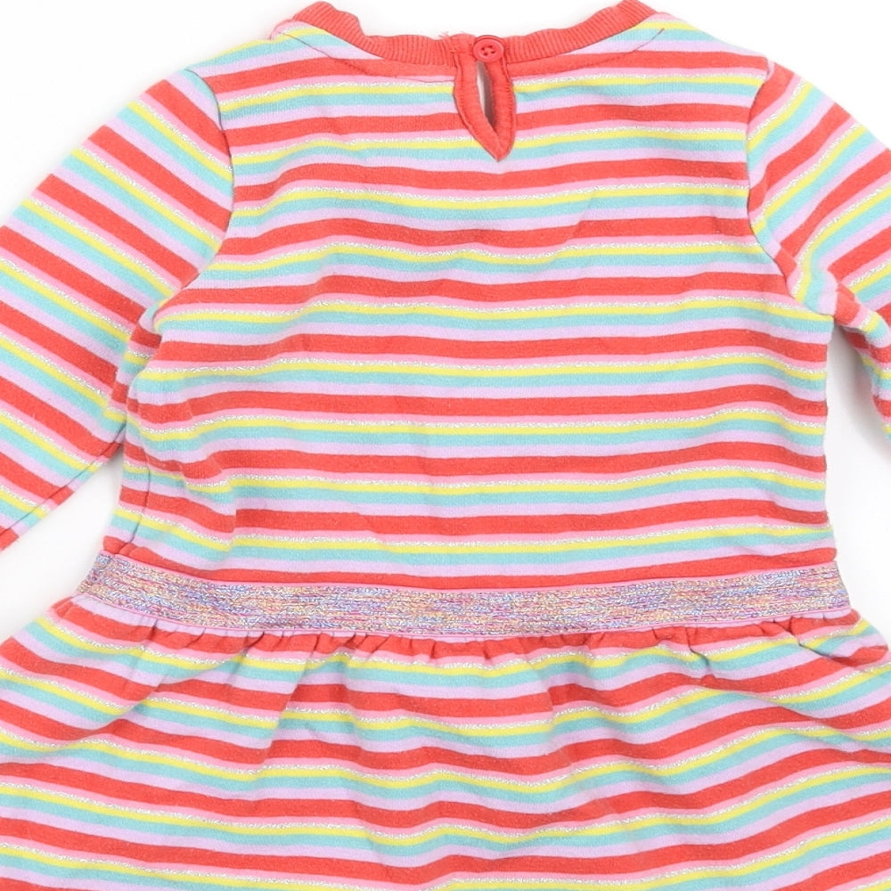 Brand and care label for Tu girls’ multicoloured striped jumper dress, size 12-18, months
