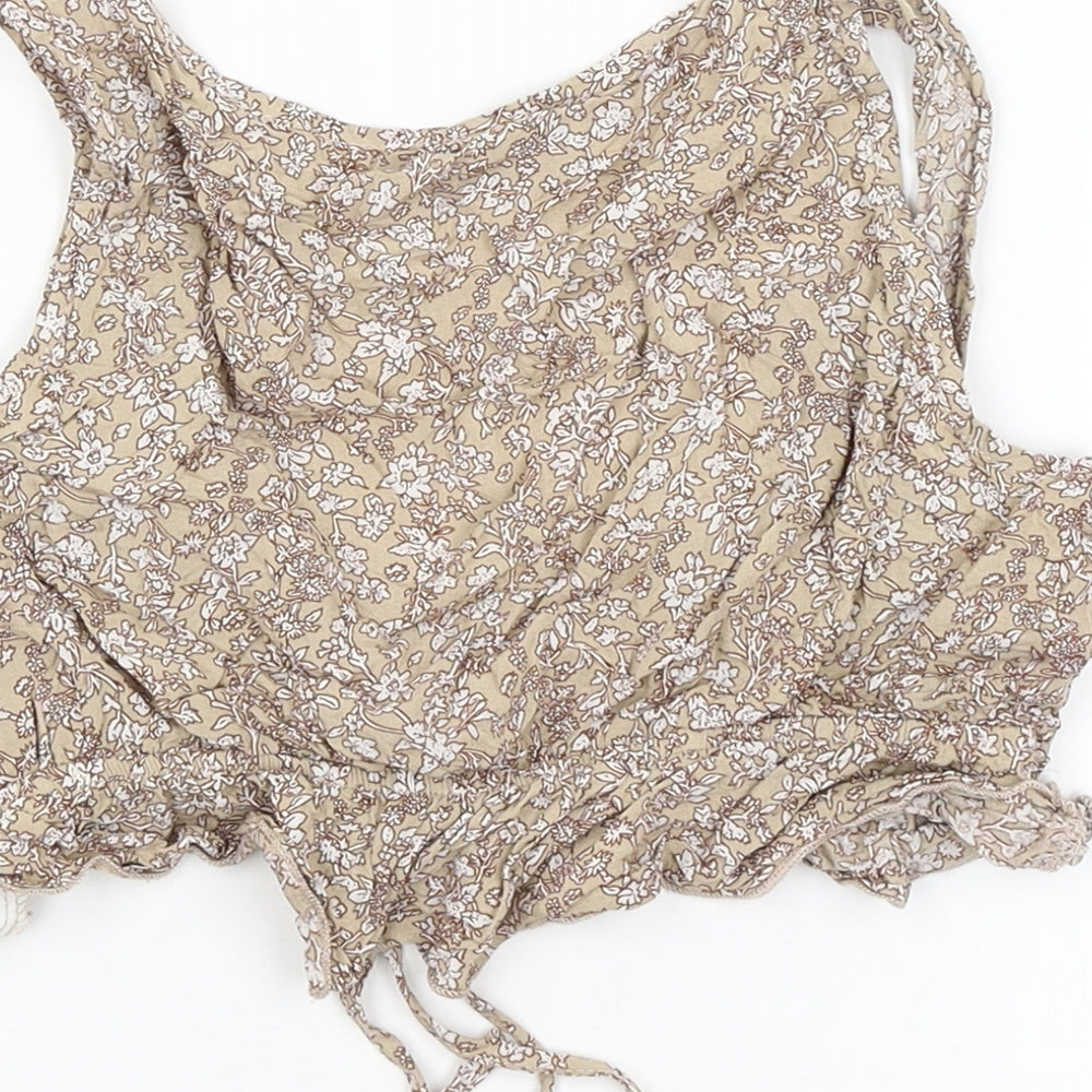 SheIn Womens Brown Floral Wrap Tank Size S