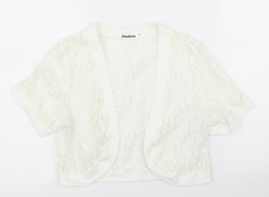 Additional front view of Abollria women’s white floral cardigan jumper, size M