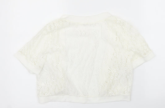 Abollria Womens White Floral Cardigan Jumper Size M