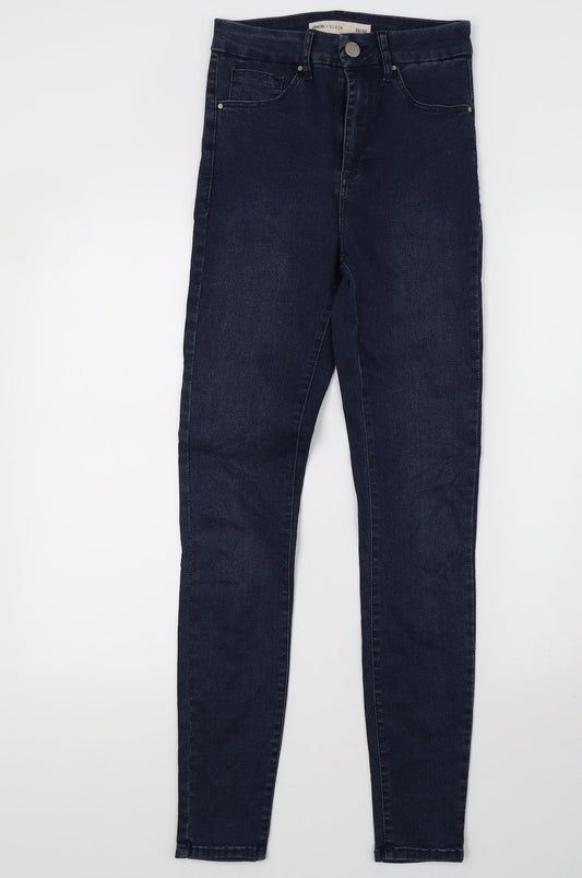 Additional front view of ASOS women’s blue denim mom jeans, size UK 6, 32-inch leg