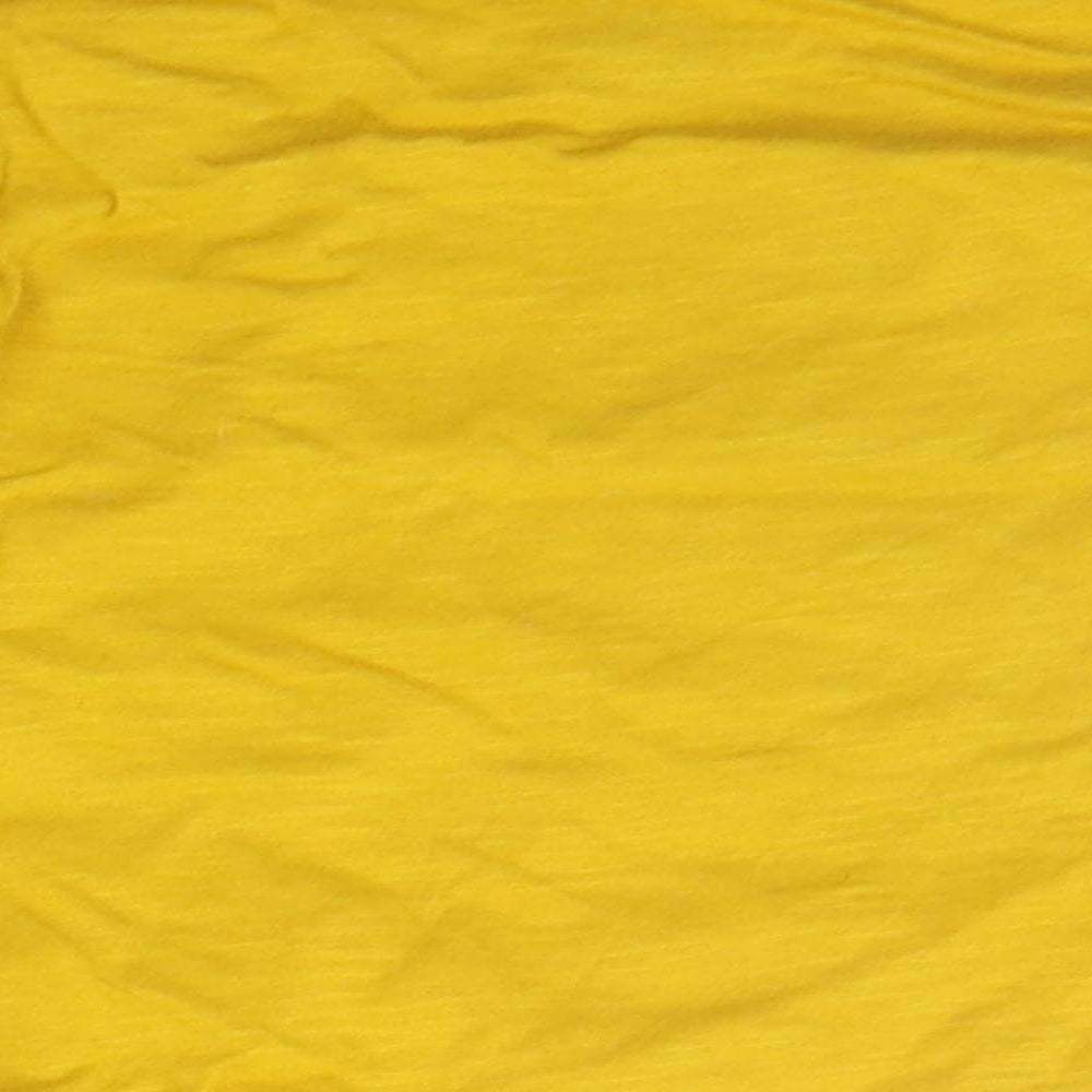 Brand and care label for Primark girls’ yellow geometric basic t-shirt, size 12-18, months - mickey mouse