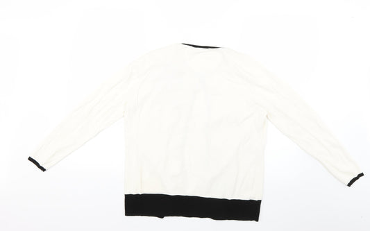 frank saul Womens White Geometric Knit Cardigan Jumper Size L