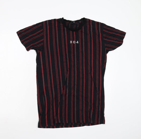 304 Mens Black Striped T-Shirt Size M