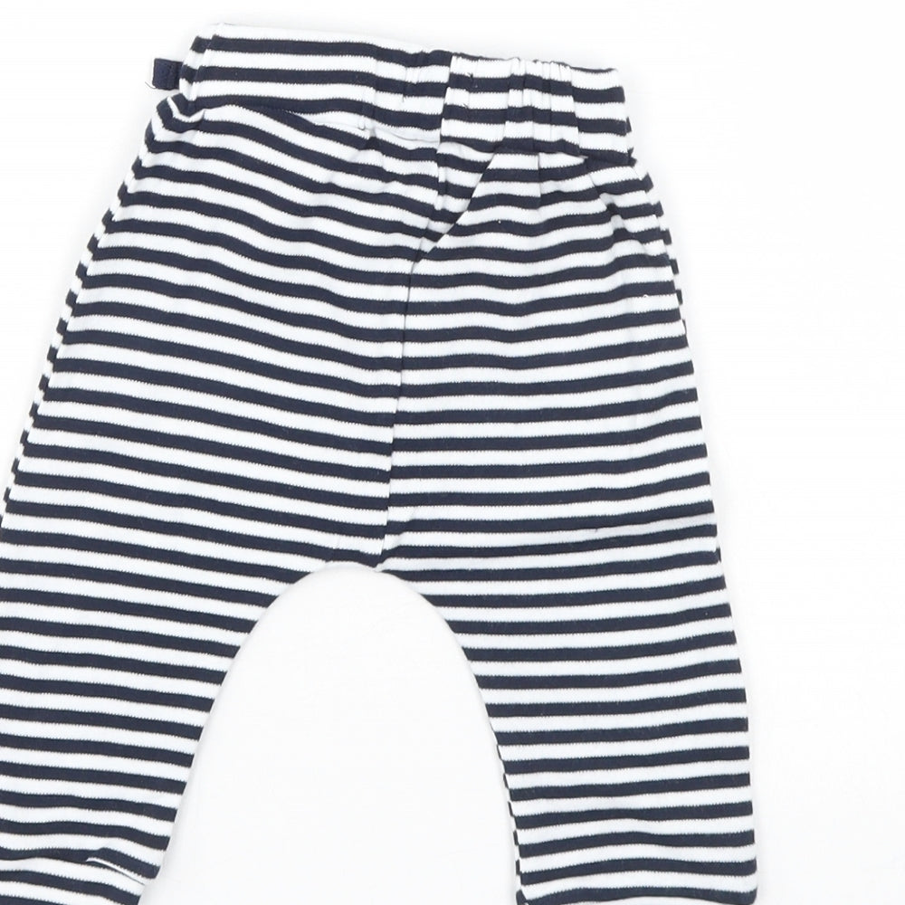 Brand and care label for Very girls’ blue striped sweatpants leggings, size 3-6, months