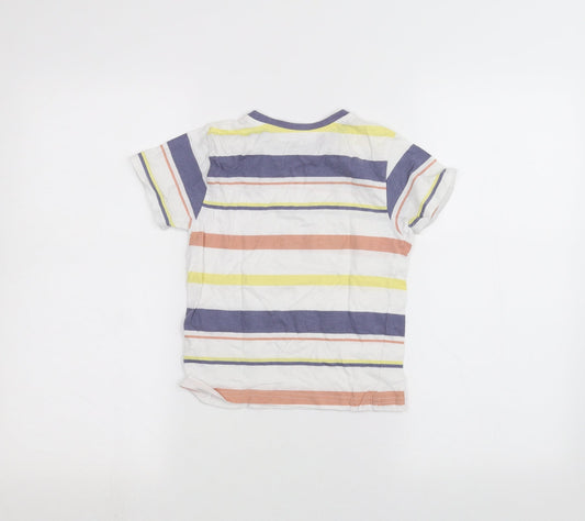 Primark Girls White Striped Basic T-Shirt Size 5-6 Years