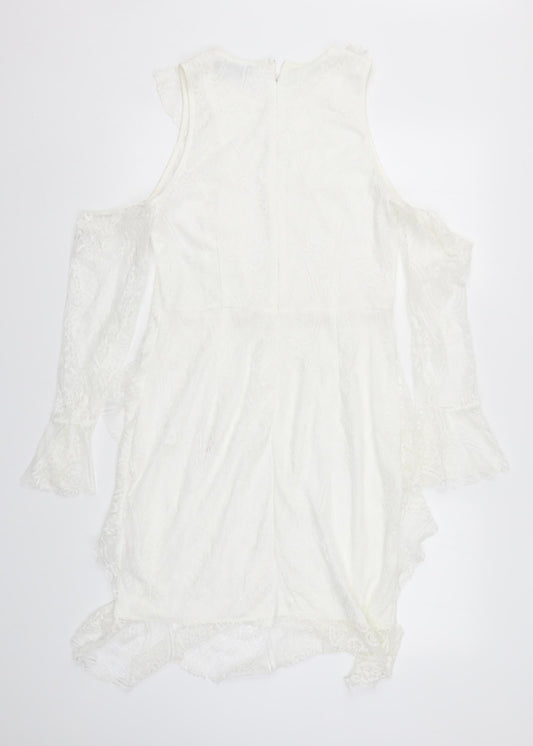 PRETTYLITTLETHING Womens White Lace Pencil Dress Size 14