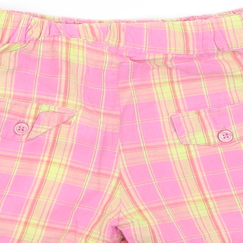Brand and care label for E-vie Angel girls’ pink check boyfriend shorts, size 2-3, years