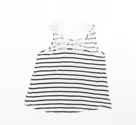 H&M Girls White Striped Basic Tank Size 4-5 Years