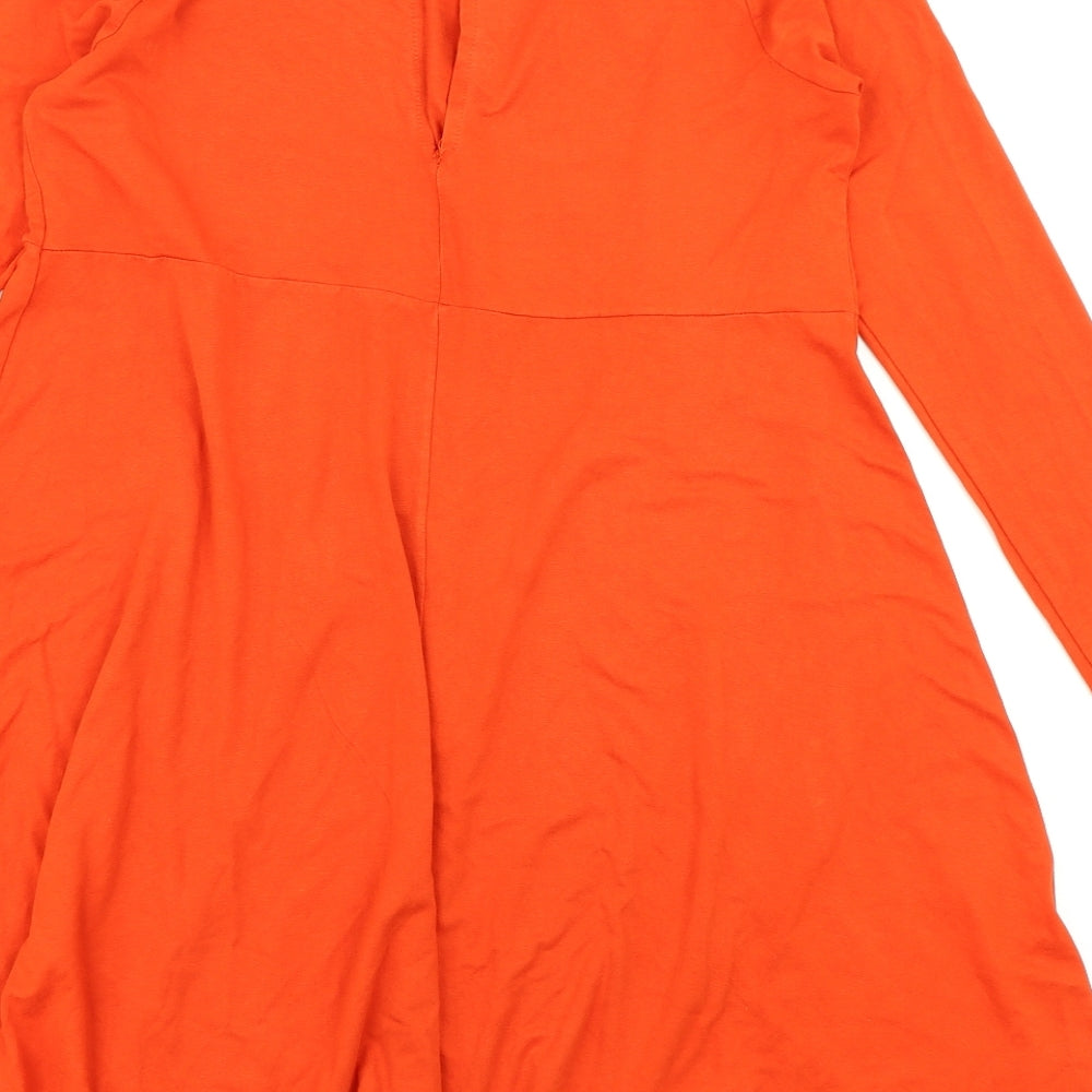 Brand and care label for ASOS women’s orange fit & flare, size UK 12