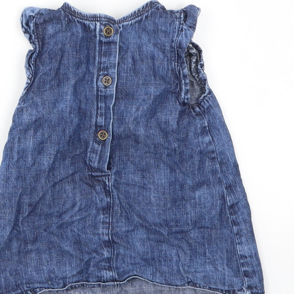 Brand and care label for Next girls’ blue houndstooth fit & flare, size 3-6, months