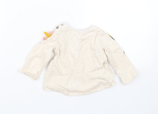 F&F Girls Beige Basic T-Shirt Size 0-3 Months - unicorn
