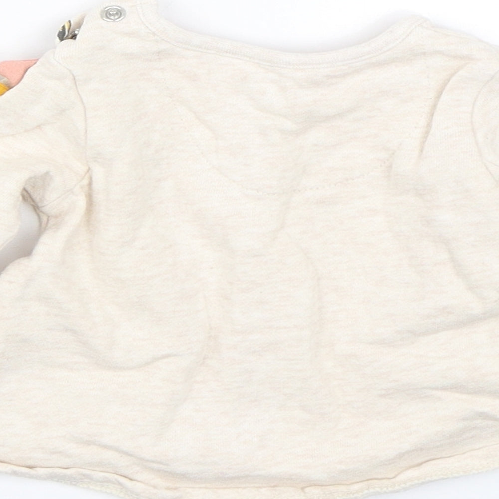 Brand and care label for F&F girls’ beige basic t-shirt, size 0-3, months - unicorn