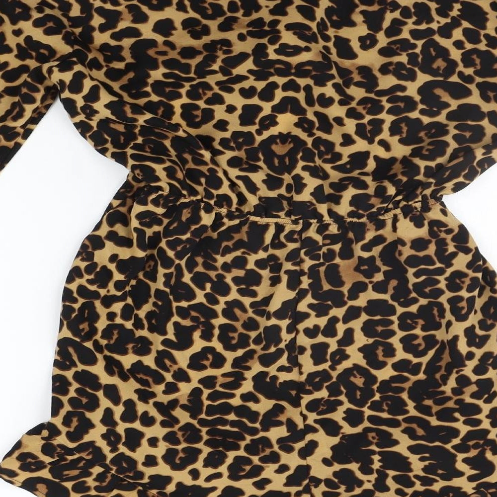 Missguided Womens Beige Animal Print Jumpsuit One-Piece Size 8