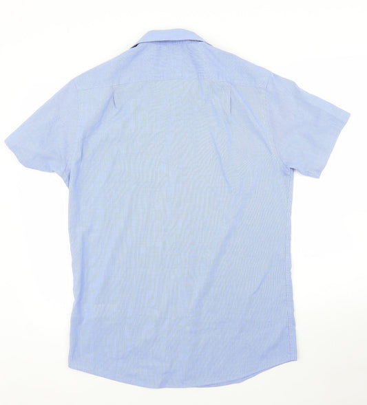 Mens UK Size 15.5 Debenhams Blue Button-Up Short Sleeve Casual Shirt