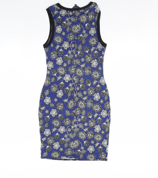 New Look Womens Blue Floral Bodycon Size 12