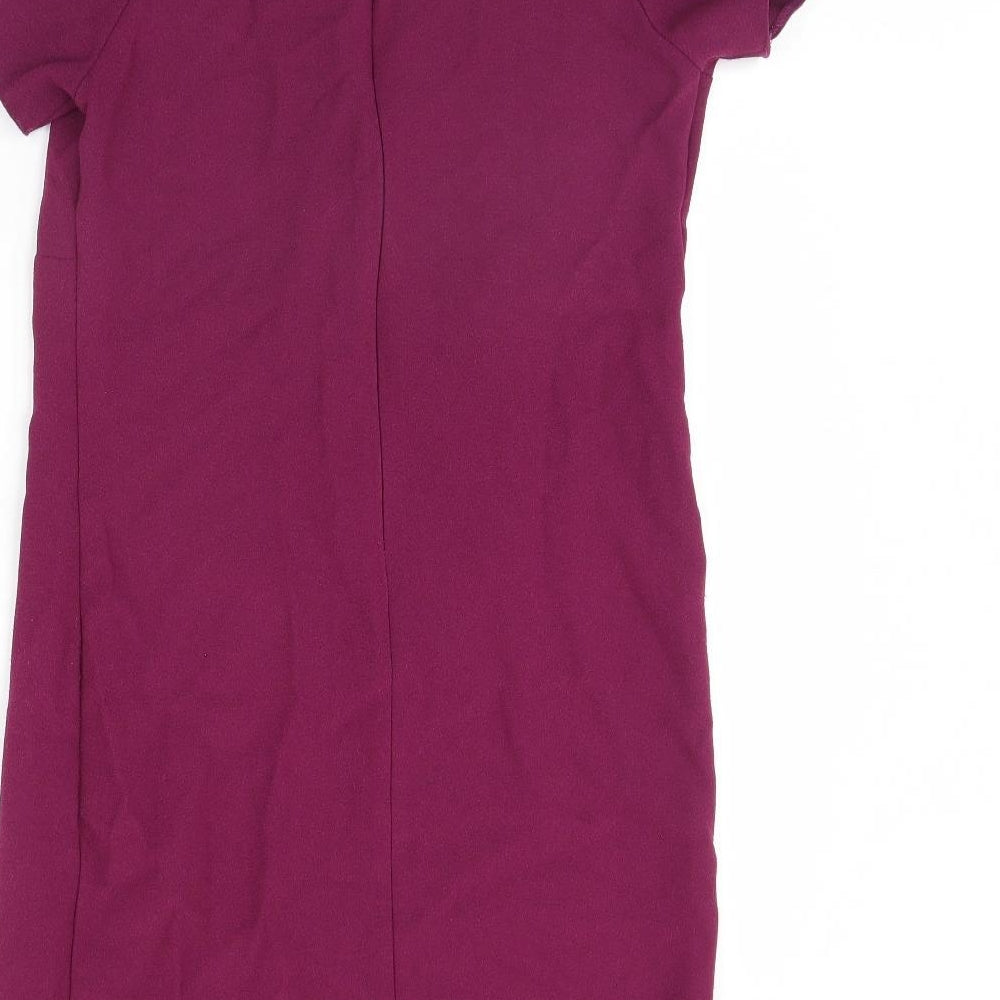 Brand and care label for Atmosphere women’s purple pencil dress, size UK 6