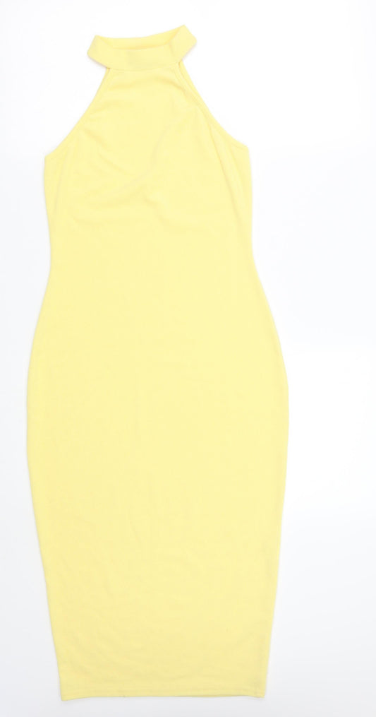 Additional front view of In the Style women’s yellow a-line, size UK 8