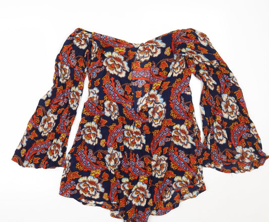 Out From Under Womens Blue Floral  Playsuit One-Piece Size S
