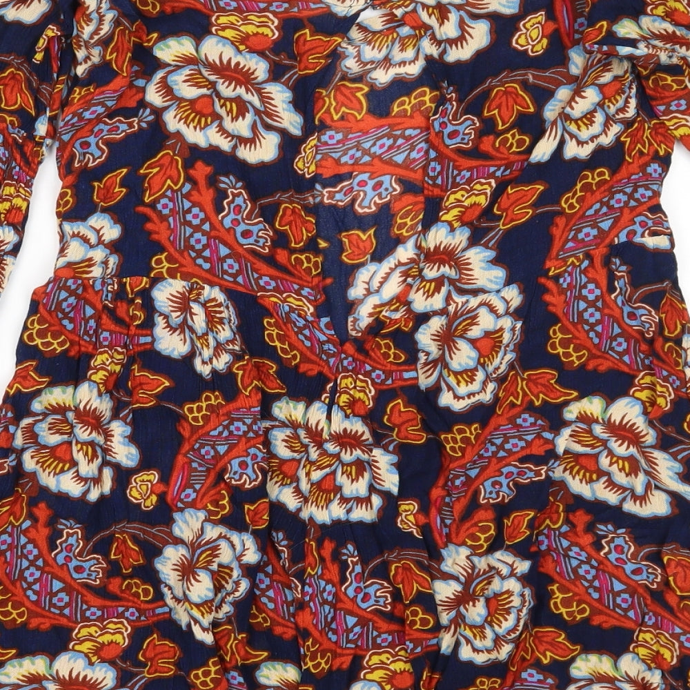 Out From Under Womens Blue Floral Playsuit One-Piece Size S