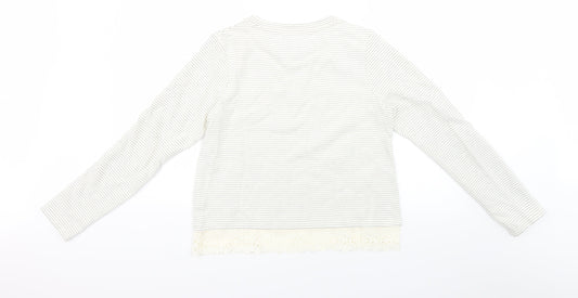 Marks and Spencer Girls White Striped Knit Pullover Jumper Size 13-14 Years