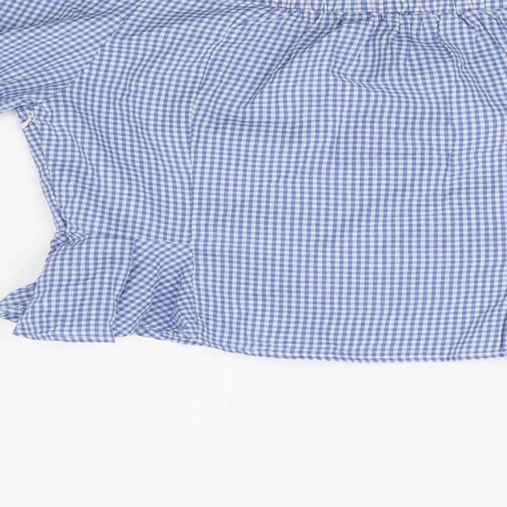 Boohoo Womens Blue Check Basic Blouse Size 10