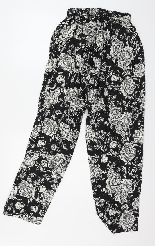 The Gud Look Womens Black Floral Trousers Size 4 L29 in