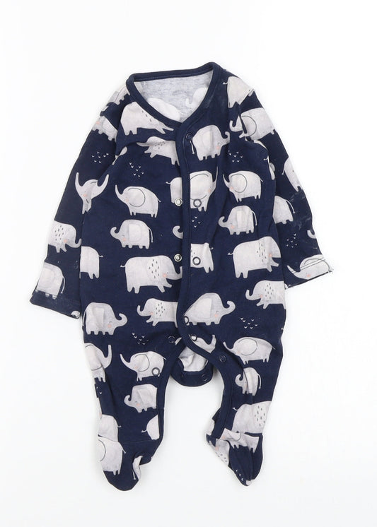 Asda George Baby Blue Animal Print Babygrow One-Piece Size 0-3 Months