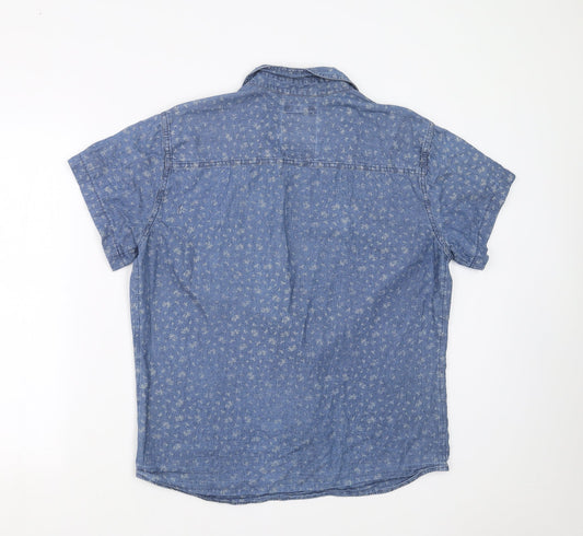Mens UK Size L H.J.H. Blue Button-Up Short Sleeve Casual Shirt