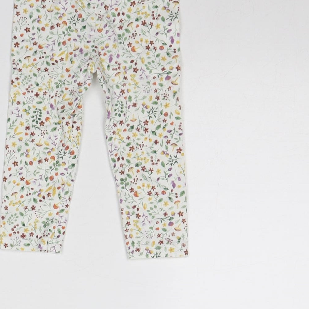 Brand and care label for Tu girls’ white spotted capri leggings, size 9, months - garden print