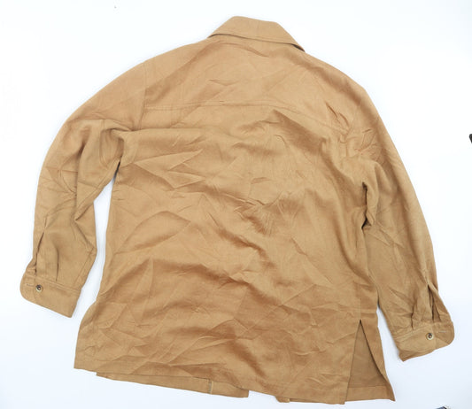 Tru Casual Mens Beige Button-Up Size S