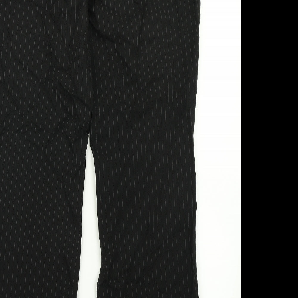 Brand and care label for Evie Collection women’s black striped dress pants trousers, size UK 12, 30-inch leg