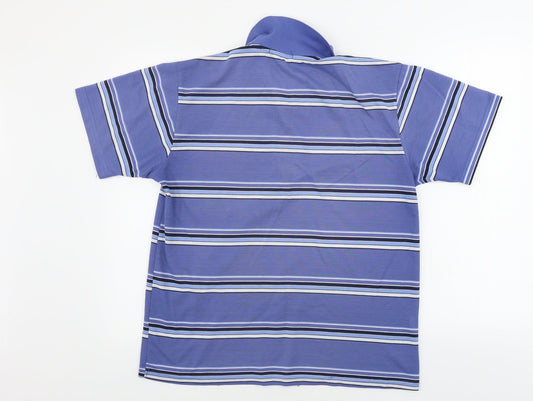 Ou Jian Mens Blue Striped Polo Size M