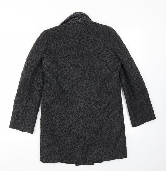 JHON LEWIS Girls Black Animal Print Basic Coat Coat Size 11 Years