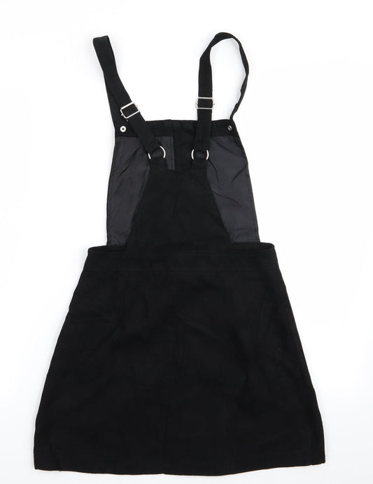 Divided Womens Black Pinafore/Dungaree Dress Size 6 - Suede Effect