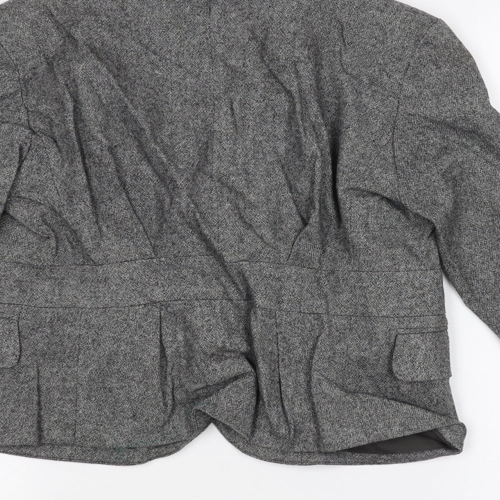 Brand and care label for French Connection women’s grey jacket, size UK 12