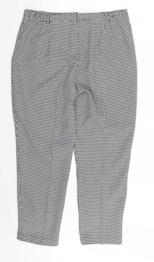 BASSINI Womens Black Houndstooth Chino Trousers Size 16 L27 in