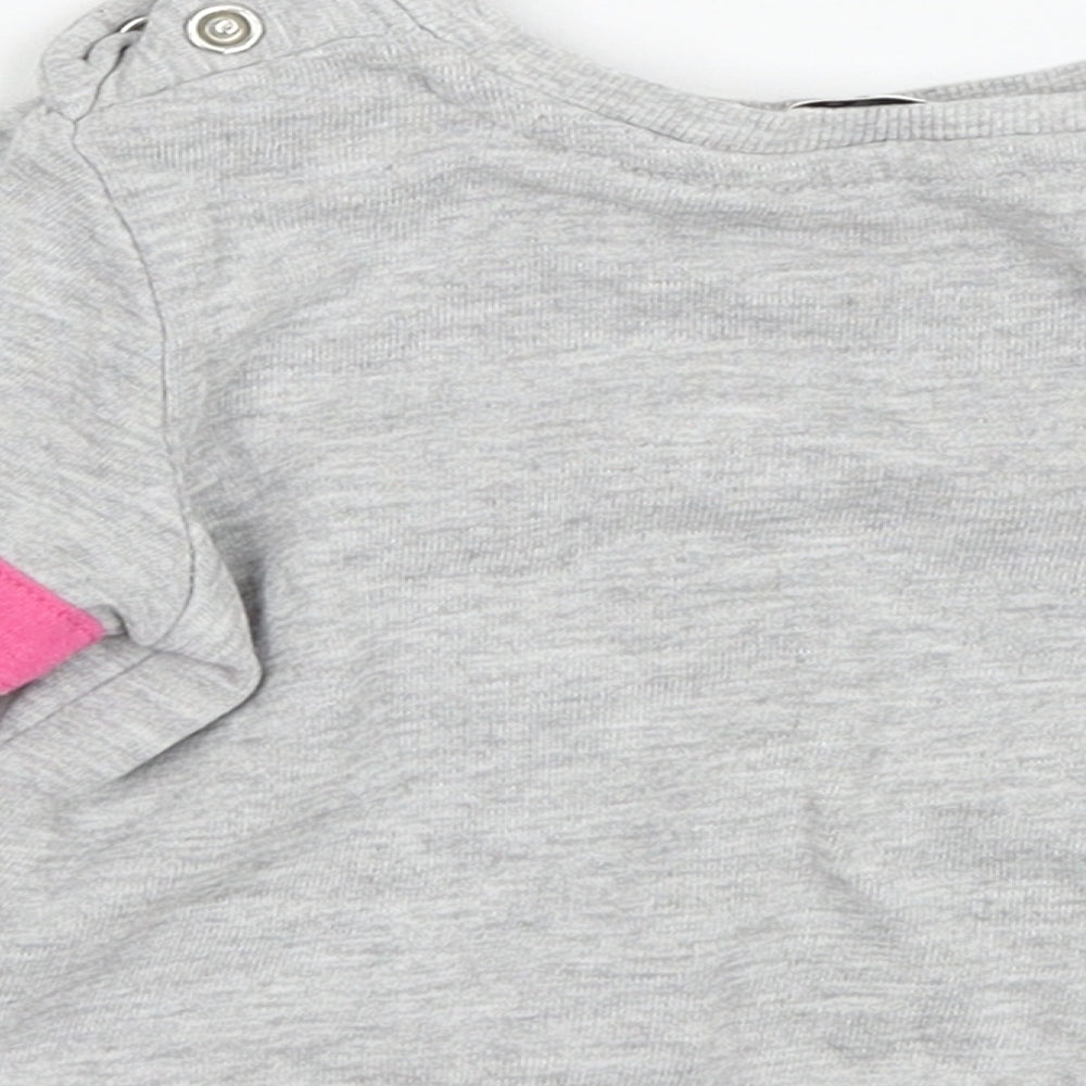 Brand and care label for Very girls’ grey striped jersey jumper, size 9-12, months - best sister