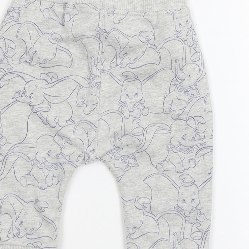 Brand and care label for George boys’ grey geometric jersey jogger trousers, size 0-3, months - dumbo