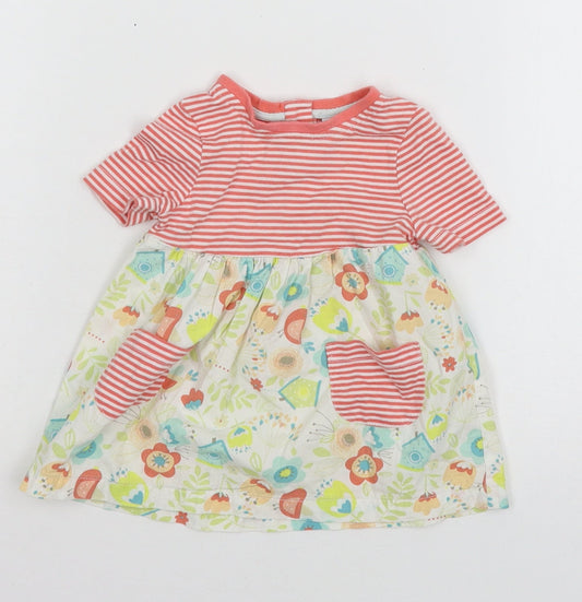 Waitrose Girls Multicoloured Striped Jersey Fit & Flare Size 0-3 Months - Floral