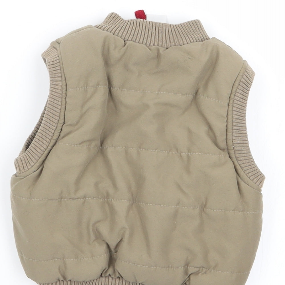 Brand and care label for adams kids boys’ green gilet coat, size 6-9, months