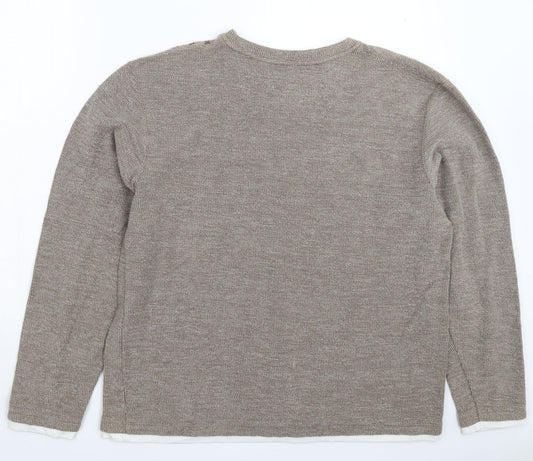 Easy Mens Grey Striped Knit Pullover Jumper Size 2XL