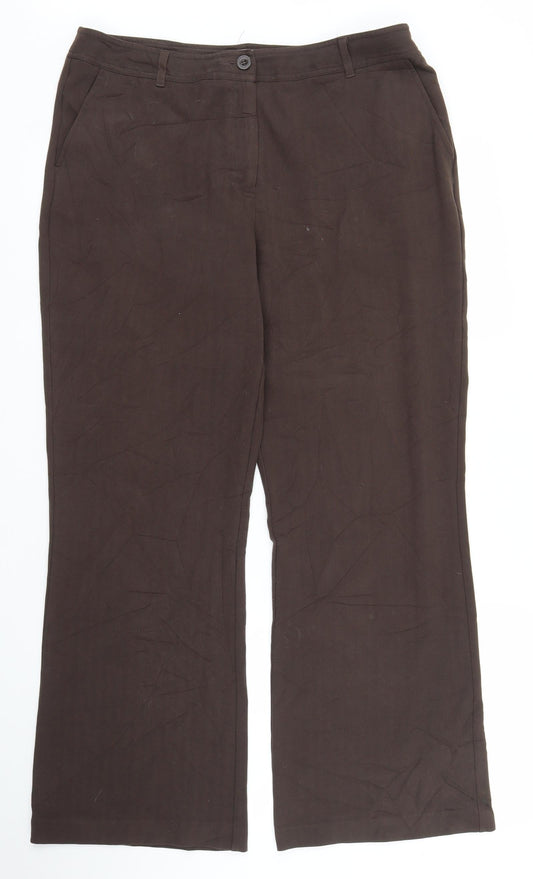 Additional front view of Soon women’s brown trousers, size UK 14, 28-inch leg