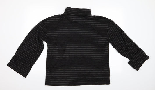 Primark Womens Black Striped Pullover Jumper Size 2 - Deep Cuff Turnover