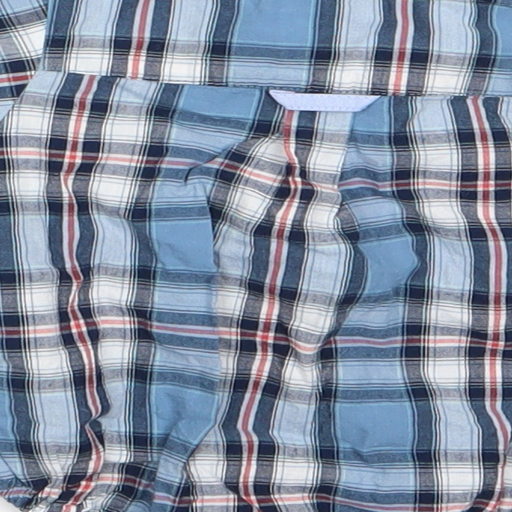 Brand and care label for ZY boys’ blue check romper one-piece