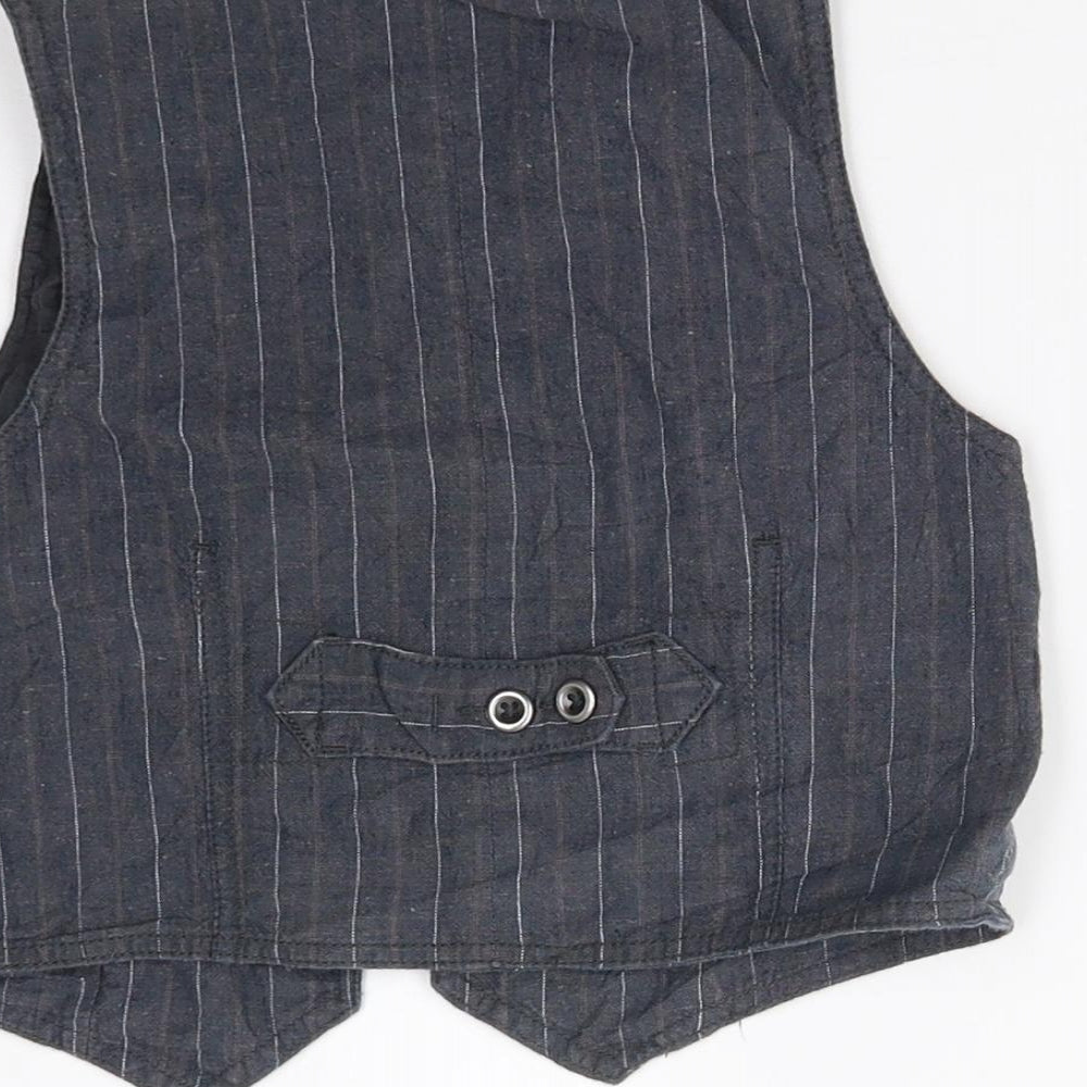 Brand and care label for Next boys’ blue striped gilet waistcoat, size 4, years