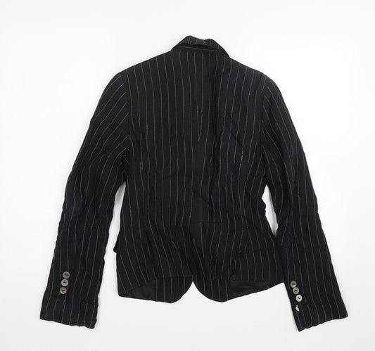 H&M Womens Black Striped Jacket Suit Jacket Size 6