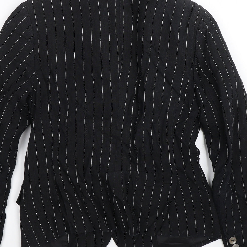H&M Womens Black Striped Jacket Suit Jacket Size 6